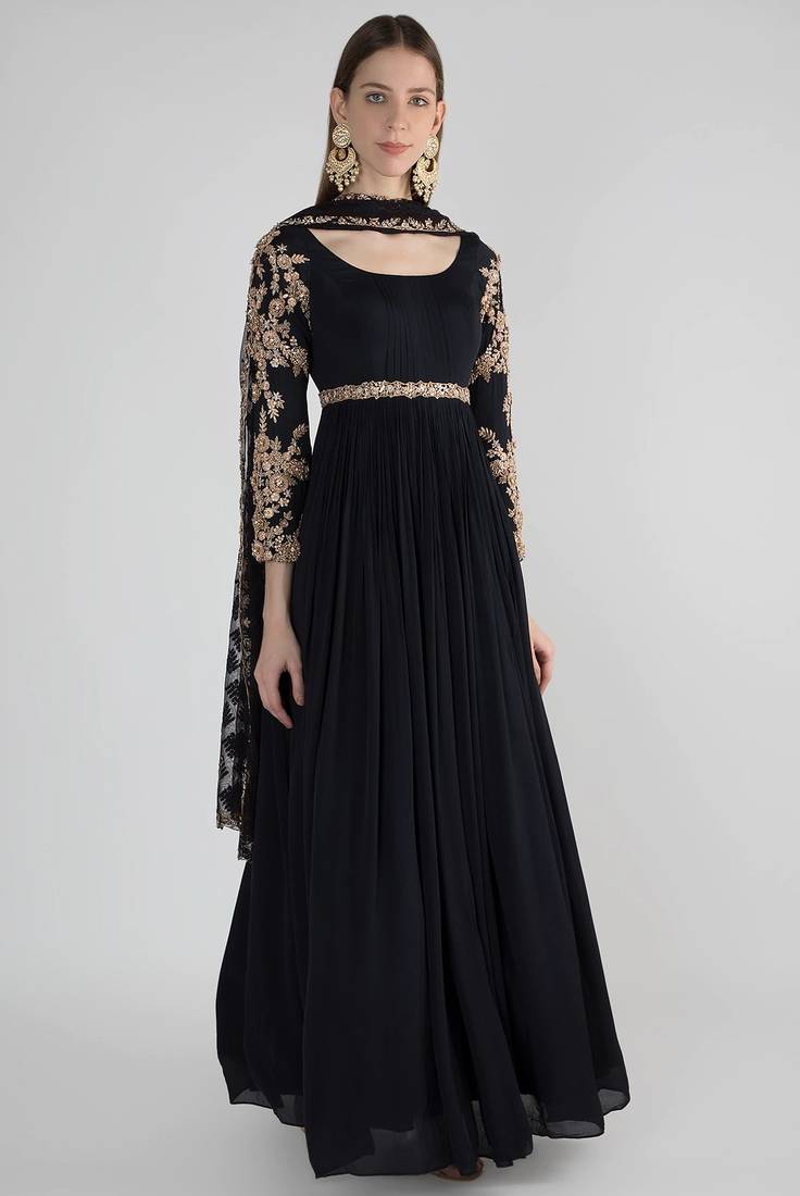 Black georgette hand embroidery anarkali salwar kameez