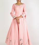 Pink silk hand embroidery anarkali salwar kameez