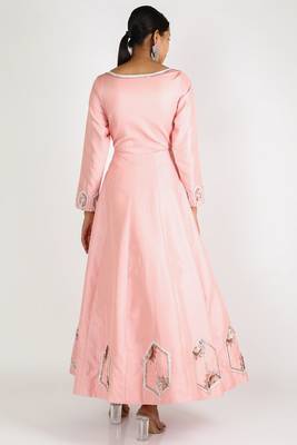 Pink silk hand embroidery anarkali salwar kameez 2