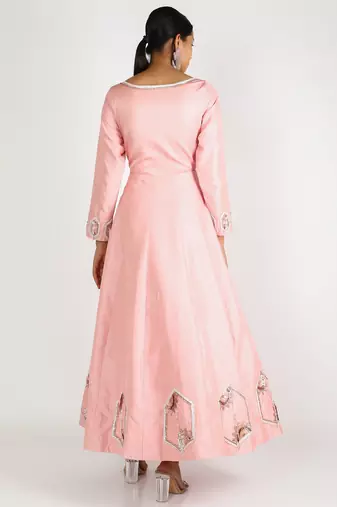 Pink silk hand embroidery anarkali salwar kameez
