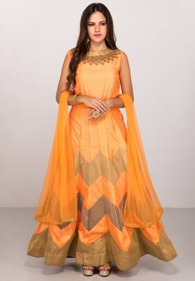 Orange silk zari work & lace border anarkali salwar kameez 1