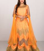 Orange silk zari work & lace border anarkali salwar kameez