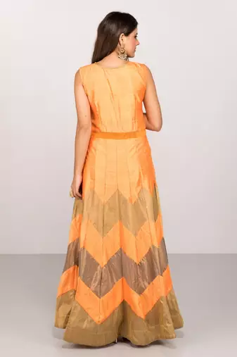 Orange silk zari work & lace border anarkali salwar kameez