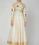 Off white silk zari and thrad work anarkali salwar kameez