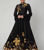 Black silk thread embroidery anarkali salwar kameez