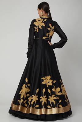 Black silk thread embroidery anarkali salwar kameez 2