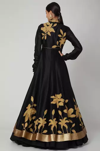 Black silk thread embroidery anarkali salwar kameez