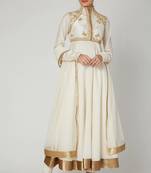 Off white silk zari and thrad work anarkali salwar kameez