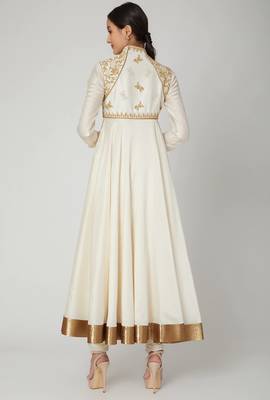 Off white silk zari and thrad work anarkali salwar kameez 2