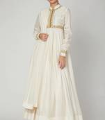 White silk zari and thrad work anarkali salwar kameez