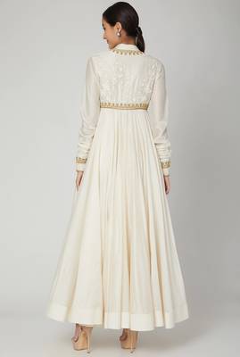 White silk zari and thrad work anarkali salwar kameez 2