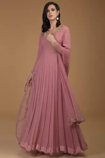 Onion pink georgette hand embroidery anarkali salwar kameez