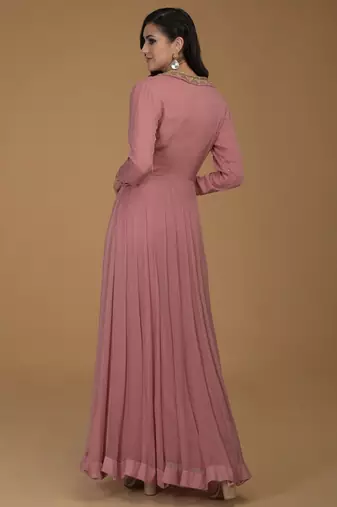 Onion pink georgette hand embroidery anarkali salwar kameez