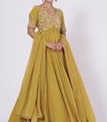 Dark mustard crape hand embroidery anarkali salwar kameez