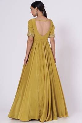 Dark mustard crape hand embroidery anarkali salwar kameez 2
