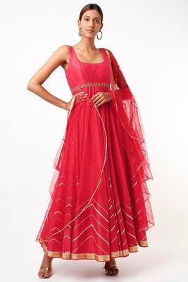 Pink chanderi silk gota work anarkali salwar kameez 1