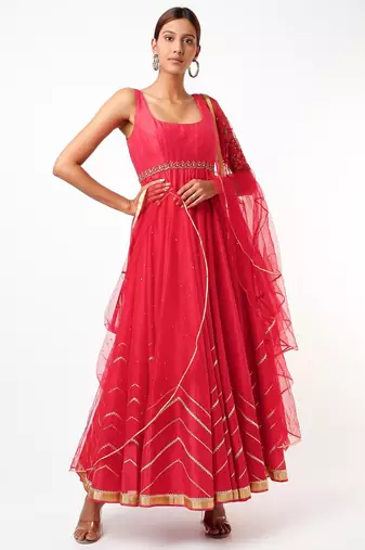 Pink chanderi silk gota work anarkali salwar kameez