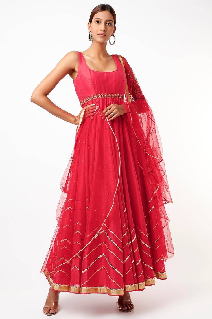 Pink chanderi silk gota work anarkali salwar kameez