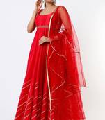 Red chanderi silk gota work anarkali salwar kameez
