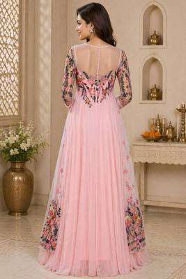 Pink georgette thread and beads work anarkali salwar kameez 2