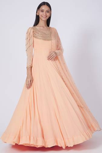 Peach georgette zari work anarkali salwar kameez