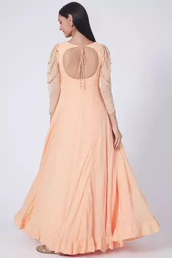 Peach georgette zari work anarkali salwar kameez