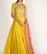 Mustard yellow georgette hand embroidery anarkali salwar kameez