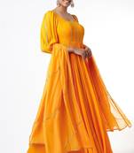 Orange yellow georgette hand embroidery anarkali salwar kameez