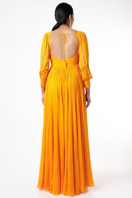 Orange yellow georgette hand embroidery anarkali salwar kameez 2