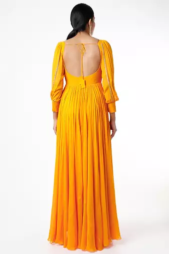 Orange yellow georgette hand embroidery anarkali salwar kameez