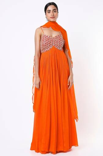 Orange  georgette hand embroidery anarkali salwar kameez