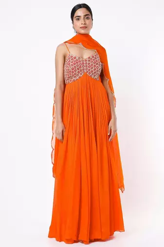 Orange  georgette hand embroidery anarkali salwar kameez