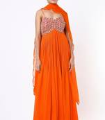 Orange  georgette hand embroidery anarkali salwar kameez