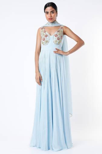Light blue georgette hand embroidery anarkali salwar kameez