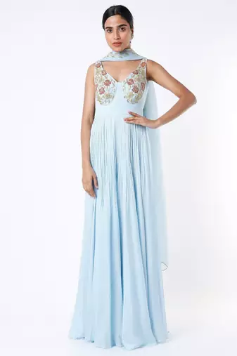 Light blue georgette hand embroidery anarkali salwar kameez