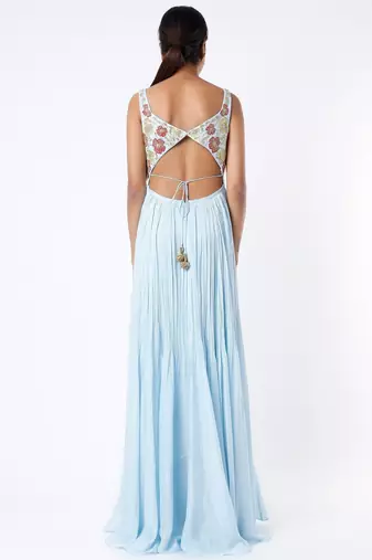 Light blue georgette hand embroidery anarkali salwar kameez