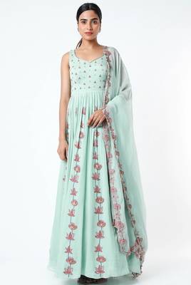 Light blue georgette thread embroidery anarkali salwar kameez 1
