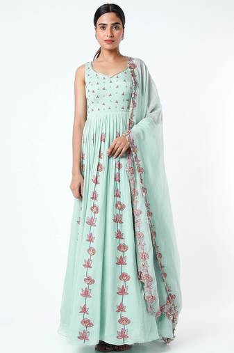 Light blue georgette thread embroidery anarkali salwar kameez