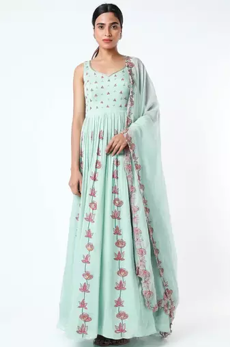 Light blue georgette thread embroidery anarkali salwar kameez