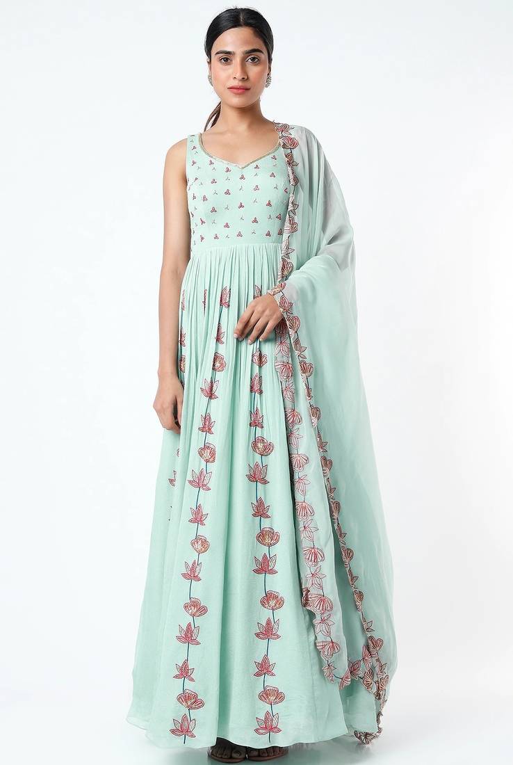 Light blue georgette thread embroidery anarkali salwar kameez