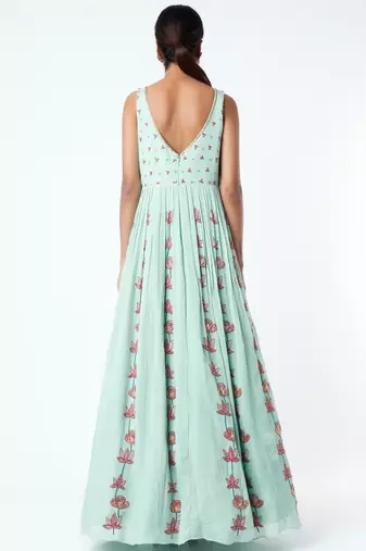 Light blue georgette thread embroidery anarkali salwar kameez