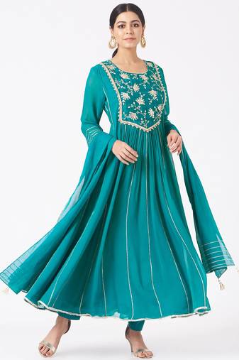 Emrald blue georgette hand embroidery anarkali salwar kameez