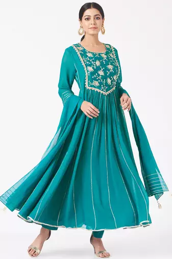 Emrald blue georgette hand embroidery anarkali salwar kameez