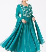 Emrald blue georgette hand embroidery anarkali salwar kameez