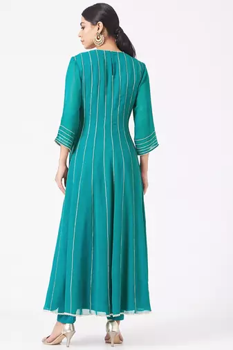 Emrald blue georgette hand embroidery anarkali salwar kameez