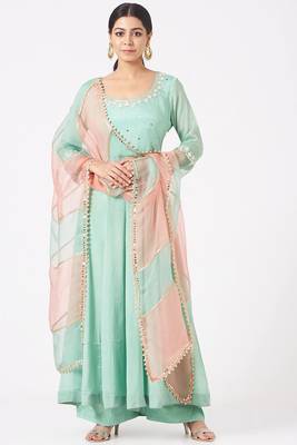 Powder blue chinon silk mirror work anarkali salwar kameez 1