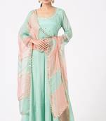 Powder blue chinon silk mirror work anarkali salwar kameez