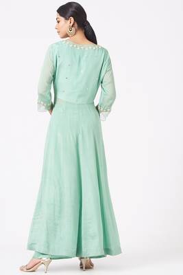 Powder blue chinon silk mirror work anarkali salwar kameez 2