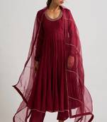 Wine chanderi silk zari & gota work anarkali salwar kameez