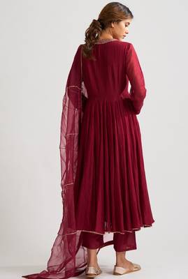 Wine chanderi silk zari & gota work anarkali salwar kameez 2